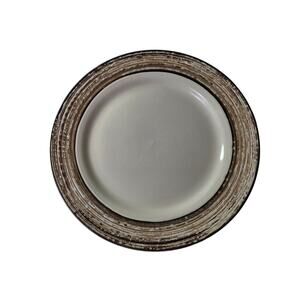 Set of 2 THOMSON POTTERY Brown White Birch Textured Embossed 10.25" Dinner Plate